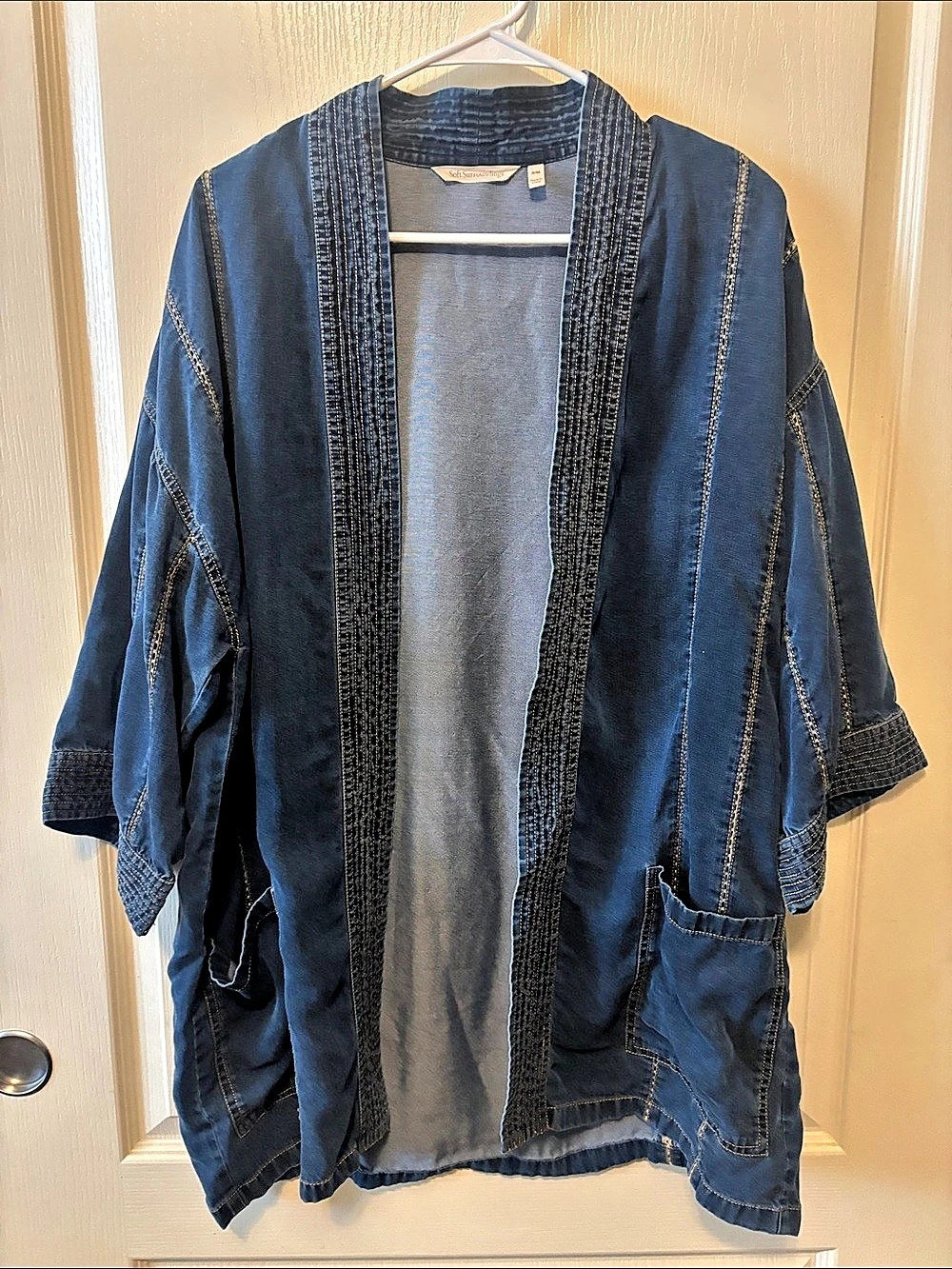 Oversized Soft Surroundings Denim Chambray Kimono Blue Size S/M Like New